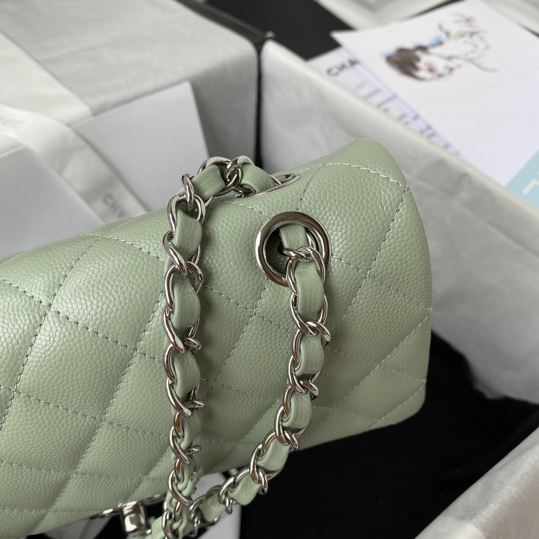 Classic Flap Caviar Bag A01113 Light Green/Silver